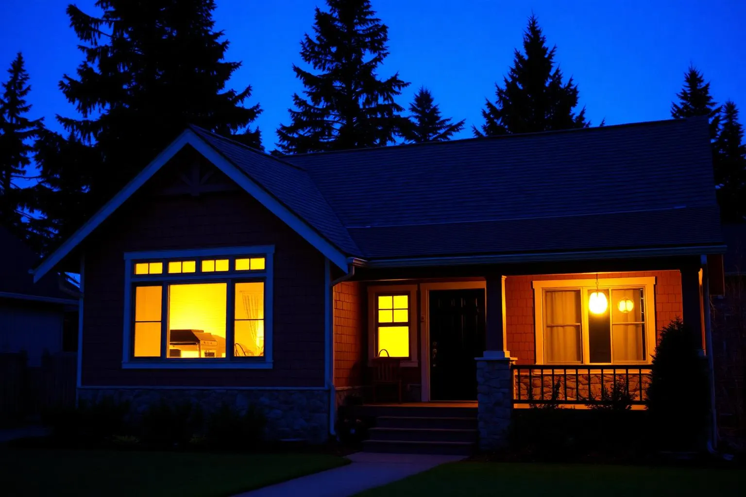 residential street in a Pacific Northwest neighborhood at dusk